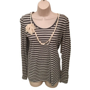 ANN TAYLOR LOFT  Gray & Cream Striped Long Sleeve Top Size XS